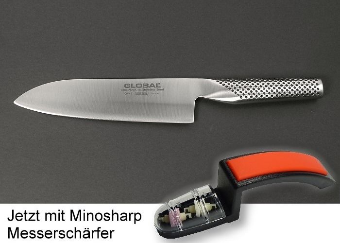 G46 Global Santoku + Minosharp Messerschärfer