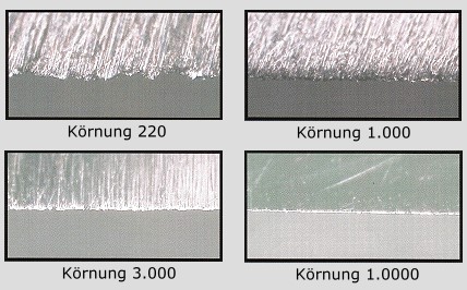 Schleifergebniss auf verschiednen Körnungen bei 500facher Vergrößerung