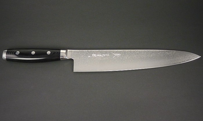 Coltello Da Pane Yaxell Gou 101 - Lama In Acciaio Damasco 23 Cm, Seghettata, Durezza 63 HRC, Giapponese